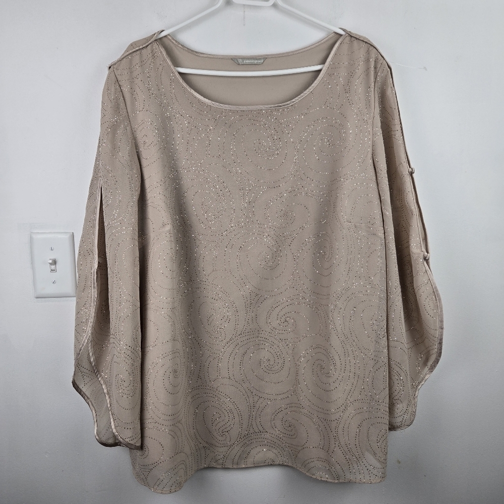 Penningtons Beige With Gold Embellishments Slit Sleeves Blouse